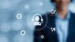 © Kateryna Arkhypova - Abstract expert assistance online concept with remote technical support virtual icons showing gears, customer service, and global business connectivity, AI automation concept,