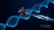 © MDRIMONRANA - A digital illustration of a dna double helix being manipulated by a metallic instrument against a dark blue background deoxyribonucleic acid genetic