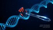 © MDRIMONRANA - A double helix deoxyribonucleic acid strand with surgical forceps a 3d rendering against a dark blue background dna genetic code genome molecular