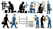 © mehdik - Professional vector collection featuring different plumber character poses, repairing pipes, fixing leaks, installing plumbing systems, carrying toolbox, inspecting water systems, maintenance work