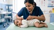 © Mami - Pediatrician examining baby with stethoscope in clinic - medical checkup
