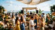© Arham - Blurred rooftop party beach lounge people social gathering summer vacation luxury resort travel destination outdoor bar club lifestyle