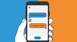 © Hasan - Hand holding a smartphone displaying a chat interface with text bubbles