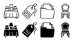 © Nataliia - Home essentials: table setting, price tags, file organizers, elegant chairs