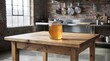 © GUNARTOGRAPHY - Jar of golden honey on a rustic wooden table in a kitchen setting.