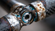 © Maksym - Drone frame arm junction node with carbon fiber tow alignment visible at cross-section, aluminum insert bonded within tube bore showing epoxy fillet detail, structural joint decay study with surface