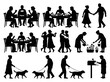 © Tom - CAD Style Vector Silhouettes of Senior Citizens Engaging in Daily Life and Social Activities