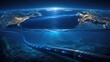 © Artyom - Illuminated undersea fiber optic cable on the ocean floor connecting continents beneath Earth's night-lit surface