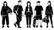 © Rhallyson - Silhouettes of five individuals dressed in modern, casual, and athletic attire, showcasing various activities and lifestyles.