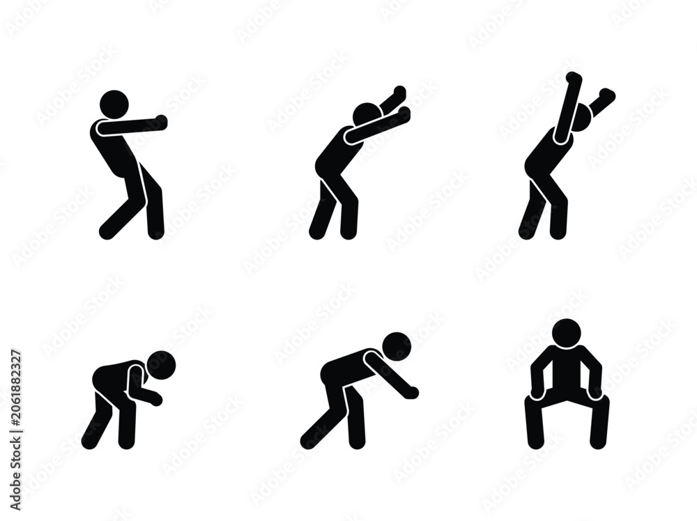 Vector stickman set showing people pushing objects in various poses ...