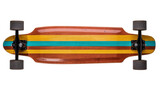 Wooden longboard skateboard with colorful stripes, isolated on transparent background
