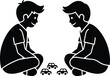 © CreatiMart - Two happy little boys playing with small toy cars vector illustration
