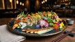 © A.waisi - Gourmet dragon sushi roll platter with eel and avocado, artistic Japanese fusion cuisine, luxury seafood dining experience in restaurant