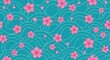 © madu - Japanese sea wave pattern with blooming pink cherry blossoms japanese background seigaiha