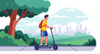 © Adam - Man riding electric scooter in park, urban commute concept, eco friendly transportation