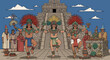 © Stock - Aztecs Performing Ceremonial Dances Around Pyramid Vector Illustration