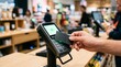 © TheShotSpot - Customer making a secure contactless payment with a credit card at a retail store checkout terminal, showcasing modern efficient digital transaction technology