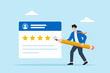 © VZ_Art - Flat illustration of businessman evaluating star feedback with giant pencil symbolizing customer rating review assessment satisfaction score and quality evaluation