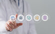 © khunkornStudio - Doctor hand pointing at digital patient journey roadmap concept for health insurance medical treatment process hospital workflow management and healthcare technology service