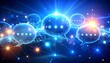 © Rat Art - Futuristic messaging illustration with illuminated speech bubbles, representing instant communication, social networks, virtual collaboration, and connectivity.