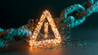 © Selvam - Fragmented digital chain link with a glowing warning symbol on a dark background