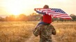 © Aposh003 - Man Carrying Child With American Flag In Golden Field