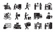 © Risfat - Set of delivery service icons featuring professional workers and packages