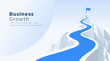 © StudioPixel2 - Business growth success roadmap mountain concept vector banner with winding path leading to a flag on the peak. Modern corporate presentation background symbolizing achievement, strategy, leadership,