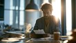 © andyaziz6 - Young man analyzing financial documents on tablet in office with sunlit