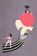 © deagreez - 3d pop zine image photo art collage of happy girl guy stand human hand hold communication icon chatterbox notification phrase