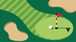 © Skyframe - Flat Vector Illustration of Golf Course Putting Green with Red Flag, Golf Ball Near Hole, and Sand Traps. Sports and Leisure Concept for Minimalist UI UX Web Design, Background or Infographic