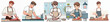 © JEFRI - Cooking character set of young man cutting food ingredients in kitchen, male chef avatar collection wearing apron for culinary and restaurant vector design