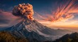 © cintaruang6 - Volcanic eruption at sunset over mountain range