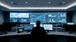 © Rendara Studio - Operator monitoring global network analytics on curved video wall in dark command center