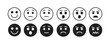 © Stock - Twelve flat design emoticon icons depicting diverse human facial expressions in black and white style.