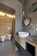 © adpePhoto - Modern bathroom interior with seamless resin floor and walls,
