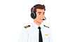 © AfiaIslam - Portrait of a pilot wearing headphones and microphone flat vector illustration silhouette aviator airman flyer captain crewmember headset earphones microphone