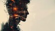 © zuriya - AI technology and man's silhouette combined in a double exposure, merging human and machine with text-friendly space.