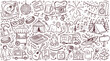 © Kanon Islam - Leisure and entertainment event concept doodle collection with entertainment festival recreation celebration vacation lifestyle microphone fireworks activity monochrome celebrate