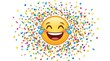 © Muhammad - Laughing emoji with tears of joy, happy yellow face emoticon surrounded by colorful party confetti, festive celebration mood isolated on White Background