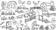© Mehedi - Continuous line art of sheep farming vector featuring shepherd livestock herding wool shearing barn house medical care eco agriculture and livestock breeding concept