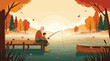 © Sasi Art Studio - Grandfather and grandson sharing a tranquil autumn fishing experience by a misty lake at sunrise, creating cherished memories