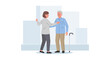© budi - Elderly man and caregiver in urban setting, illustration, support