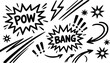 © Nimy_ - Comic book speech bubbles and action elements vector illustration featuring explosive sound effects design with arrows and stars isolated background