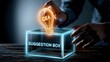 © ART BY SAIFUL - Businessman placing an glowing idea lightbulb into a virtual digital suggestion box