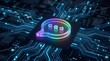 © Nest - Glowing speech bubble icon floating above complex computer circuit board representing online communication security data privacy and digital interaction monitoring technology