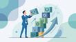 © Abay - Young businessman building a career growth staircase with professional skill blocks