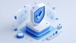 © Generative AI - Secure digital shield icon representing data protection, cybersecurity, and network safety in a modern abstract design.