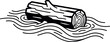 © Shuvo - Rustic wood log floating on water ripples, black and white timber branch vector illustration, minimalist forest nature icon for camping and outdoors