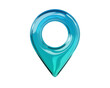 © Hannet - Glossy turquoise 3D map location pin icon. Front view. Transparent glass navigation marker isolated on background for GPS, map, travel and UI design. 3d render.